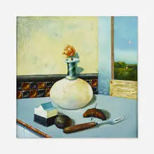 Recalling a Galvanic Moment (Learning to Savor the Scars of Remorse) by Robert Rasely, 1995, oil on Masonite, sold Mar 2020