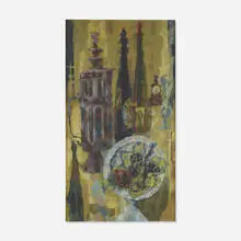 Untitled (Nature Morte) by Enrique Climent, 1951-61, mixed media on canvas, sold Mar 2020