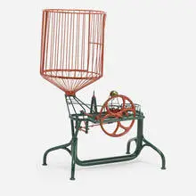 Ball Machine by George Rhoads, 1971, enamel on steel with wood, brass, and ping pong balls, sold Mar 2020