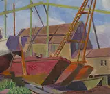 Barbara Rosser, Boatyard, oil on board