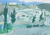 Anne Redpath Obe Rsa Ara Lld Arws Roi Rba, Houses at Marzagan, watercolour and gouache