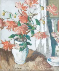 John Maclauchlan Milne Rsa, Dahlias, oil on panel