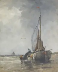 Unloading the boat by Johan Scherrewitz, offered Oct 2021