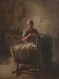 Bernard de Hoog, Knitting, oil on canvas