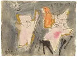 Ghosties („Merry Xmas“). 1955(?) by Lyonel Feininger, Aquarell, Goldfarbe und Tuschfeder auf Bütten, sold Dec 2007