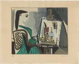 Femme dans l‘atelier by Pablo Picasso, 1956, Farboffsetlithografie auf Arches-Velin, sold Feb 2025