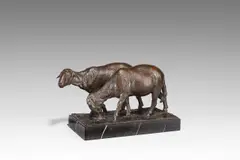 August Gaul, Schafe, 1901, Bronze mit brauner Patina, auf Marmorsockel montiert