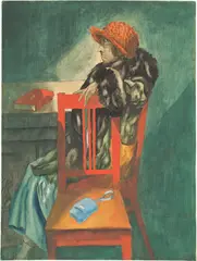 Franz Radziwill, Frau zwischen roten Stühlen, 1924, Aquarell über Feder in Braun auf Bütten