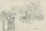 Max Liebermann, Berlin ,Unter den Linden' mit Brandenburger Tor, 1910, Bleistift auf Papier (aus einem Skizzenbuch)