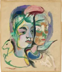 Zwei Kinderköpfe by Heinrich Campendonk, Um 1915, Gouache auf Papier, sold Nov 2025