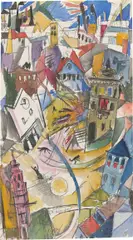 Rudolf Schlichter, Die Explosion (Apokalyptische Stadt), Um 1916, Aquarell über Bleistift auf Velin