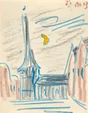 Lyonel Feininger, Gelmeroda, 1913, Farbkreide auf Papier (aus einem Skizzenblock)