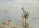 Rsa Rsw Roi Hugh Cameron, Mother, child and dog in the shallows