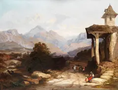 R.A. Clarkson Stanfield, Figures in a mountainous landscape, oil on canvas