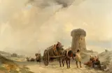 R.A. Clarkson Stanfield, Horse and cart passing figures on a country road, oil on canvas