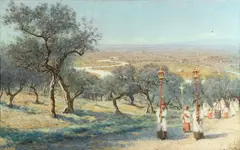Edwin Bale, The procession of Corpus Christi, watercolour