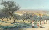 Edwin Bale, The procession of Corpus Christi, watercolour