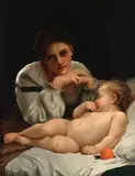 French School, 20th Century, Mother and child, oil on canvas