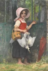 Émile Renard, Young girl with a duck, oil on canvas
