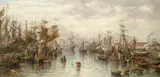 'Albert Dock, Leith' by Herkis Hume Nisbet, oil on canvas, sold Mar 2021