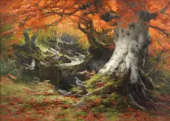 Alfred Oliver, A woodland glade, oil on board