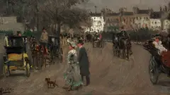 Albert Ludovici, Figures at Rotten Row, Hyde Park, oil on board