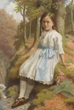 James Barnes, Portraits of girls seated by a woodland stream; a pair, oil on canvas