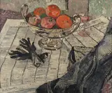 Rudolf Helmut Sauter, Still life of fruit in  silver bowl, oil panel
