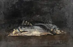 Andrew Gadd, Still life of fish, oil on canvas laid to board
