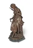 Mathurin Moreau, patinated bronze figure of a young girl spinning, patinated bronze