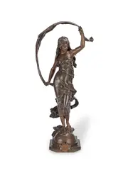 August Moreau, patinated bronze figure of 'La Brise', patinated bronze