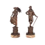 Carl Kauba, pair of patinated bronze figures of a Regency lady and gentleman, patinated bronze