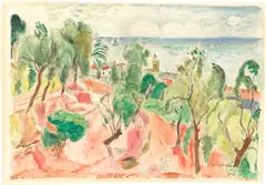 Hans Purrmann, Landschaft in Montagnola, Um 1944, Aquarell über Bleistift auf dickem Velin