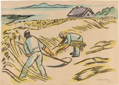 Beim Mähen III by Max Pechstein, 1950, Aquarell über Bleistift auf Papier, vom Künstler auf ein weiteres Papier montiert, sold Nov 2025