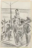 August Macke, Leute auf der Brücke, 1914, Kohle auf Bütten
