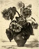Max Pechstein, Sonnenblumen in der Vase I, 1949, Tusche auf Papier