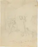 Carl Julius Milde, Julius Oldach und Erwin Speckter im Atelier in München, 1826, Bleistift auf Papier