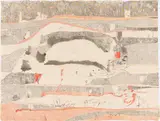 Gerhard Altenbourg, Verzückt in eine Hügelkette; wann gab es sie, wann gibt es sie wieder, 1977, Aquarell, Kasein-Wachsseife-Emulsion, Wachskreide und chinesische Tusche auf Japanbütten