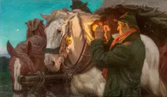 Im Kumtlampenschein by Osmar Schindler, 1925, Öl auf Leinwand, sold Dec 2021