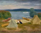 Gustav Wunderwald, Wochenende am See, Um 1930, Öl auf Leinwand