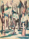 Max Pechstein, Waldstück (Nidden), 1919, Aquarell und Tuschfeder auf Bütten