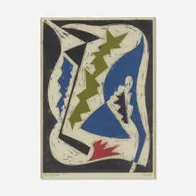 The Spark by Josef Zenk, woodcut in colors, sold Mar 2020