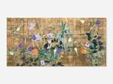 Robert Kushner, Byobu with Anemones (and Willow), 2003, oil, ink, glitter and copper leaf on Japanese screen