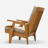 attribution Robert Guillerme, lounge chair, c. 1950, stained oak, wool