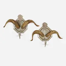 sconces, pair by J. Antony Redmile, c. 1970, silver plated brass, horn, sold Mar 2020