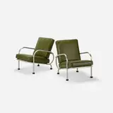 Warren McArthur, lounge chairs, pair, c. 1935, aluminum, original vinyl, rubber