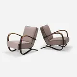 Jindrich Halabala, lounge chairs model H 269, pair, lacquered beech, upholstery