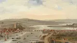 A view of Rochester with busy shipping on the Medway by English School, oil on canvas, sold Feb 2021