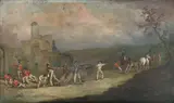 British soldiers preparing cannon for an impending engagement by English School, oil on metal, sold Feb 2021