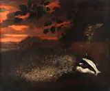 Charles Collins, A badger and a rabbit in a landscape, oil on canvas